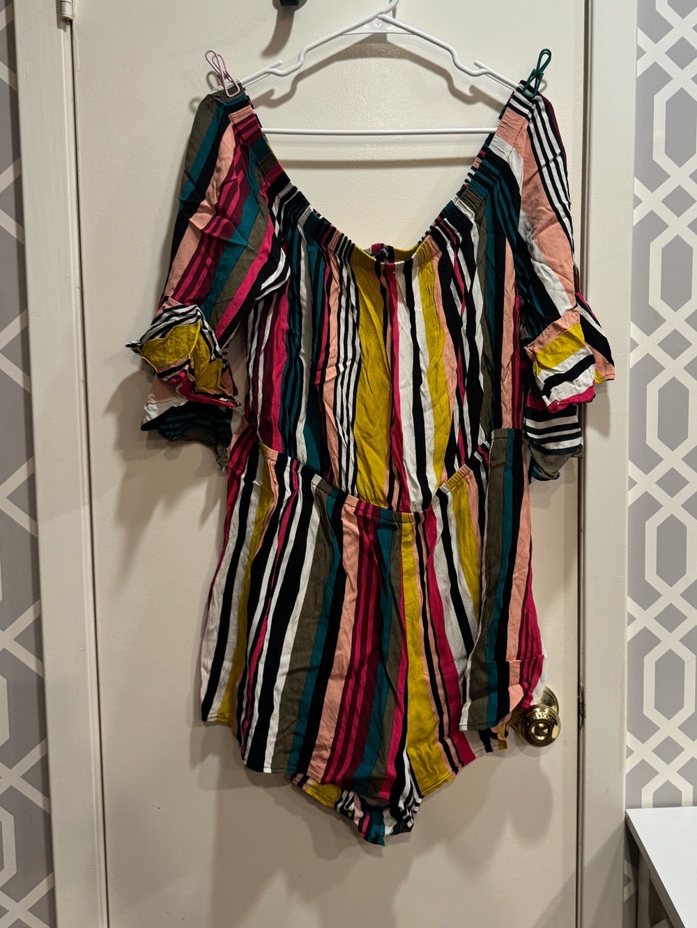Size XL Express Multicolor Striped V-Neck Romper